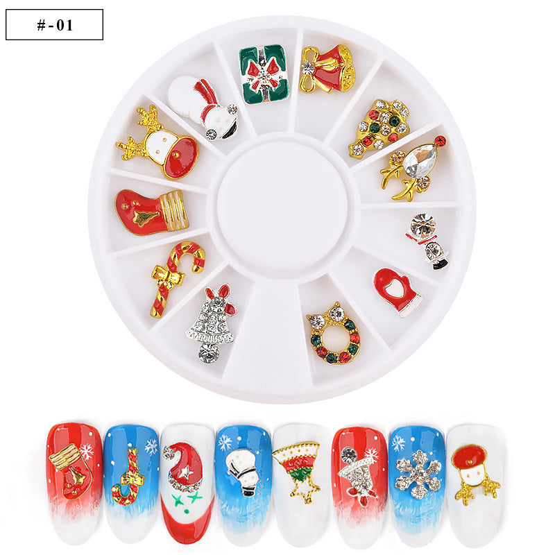 FDME018 Snowflake Christmas Gift Decoration Zircon Nail Turntable Christmas Series 12 Grid Alloy