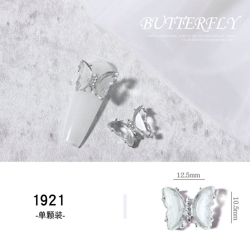 FDMD008 Nail Art Butterfly Accessories, Ice Transparent Aurora Metal Nails Three-dimensional Crystal Butterfly Nail Art Diamonds