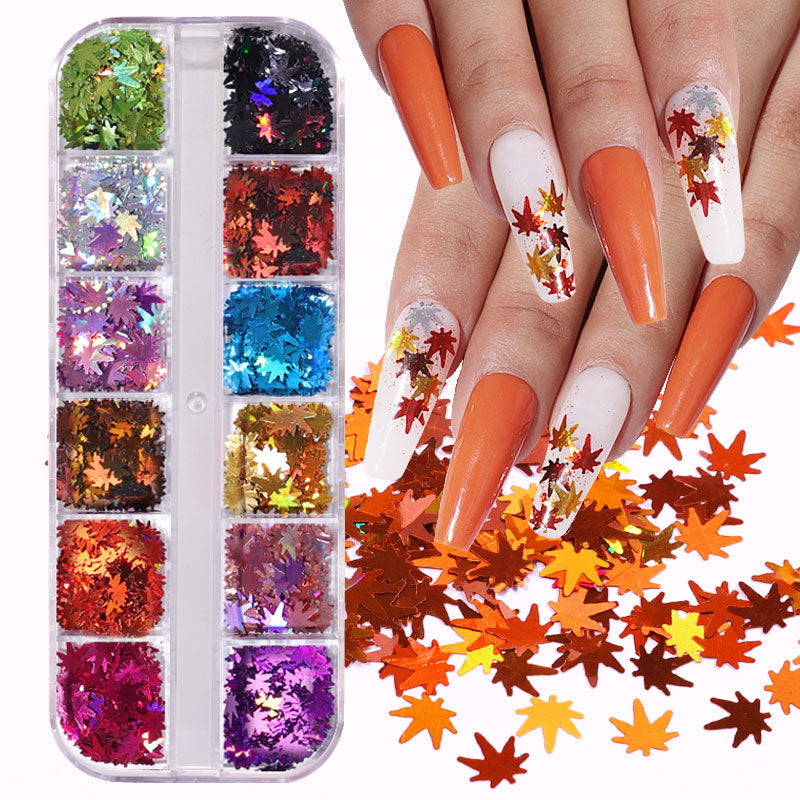 FFMB021 Nail sequins, classic hot style color changing maple leaf, laser two-color thin sequins Thanksgiving