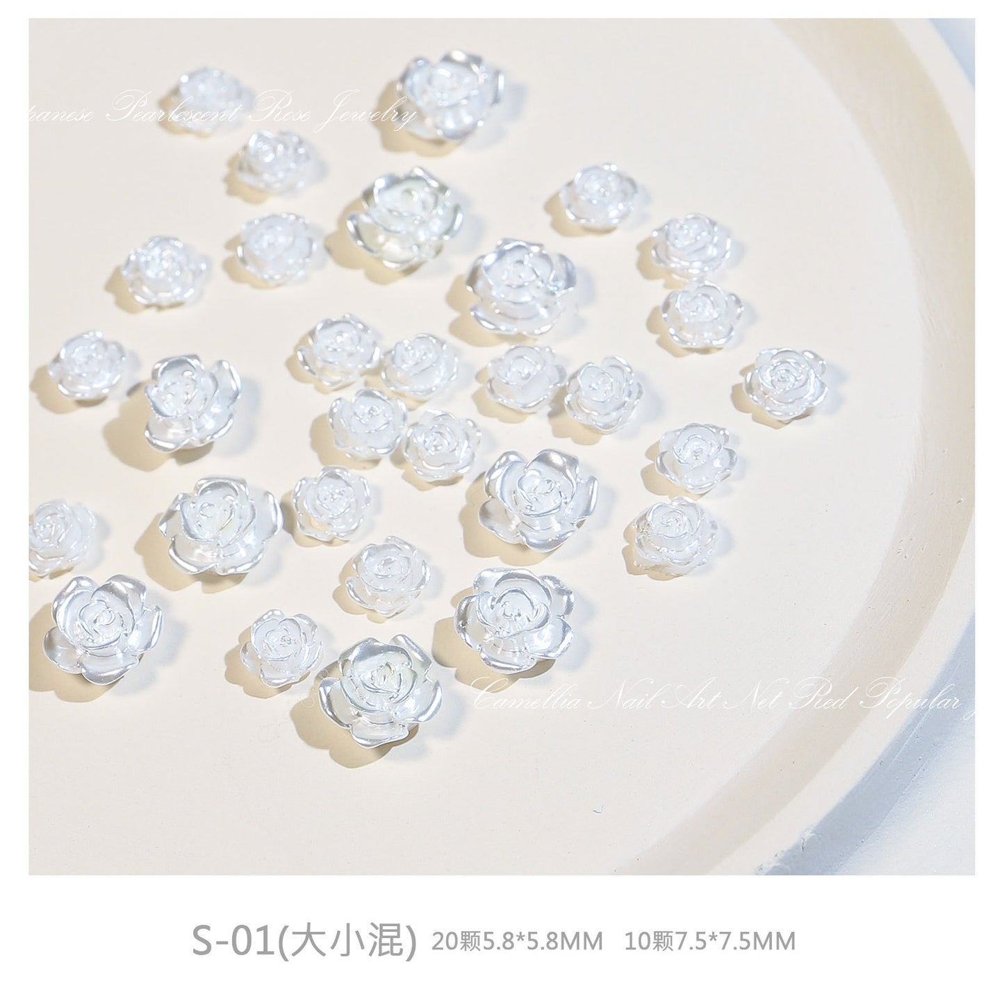 FDMD004 Camellia manicure, white aurora three-dimensional flower bow, nail accessories diamond ornaments