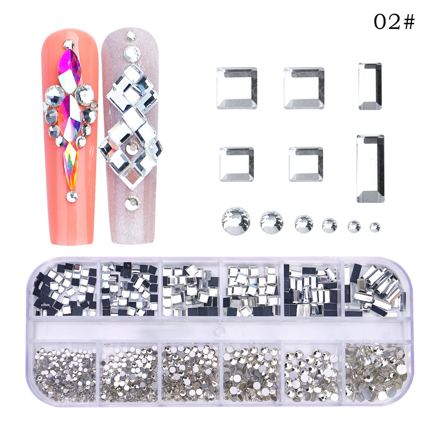 FDMC020 New 12 grid nail drill, shaped drill flat bottom rhinestone, AB nail jewelry drill nail decoration
