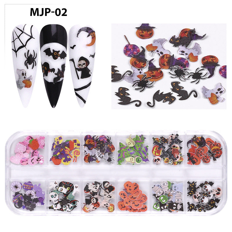 FDMC029 Nail Art Wood Pulp Sheets, Christmas Colorful Flower Butterfly Set, Halloween Nail Ornaments 12 Packs