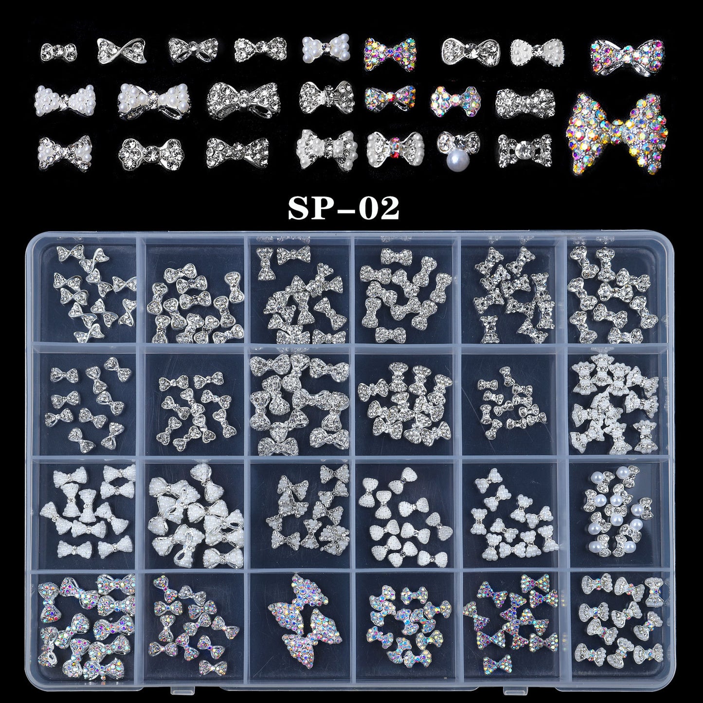 FDMC027 Cross-border 24-grid rhinestone box, flat-bottom glass special-shaped drill mixed, nail stick drill nail jewelry set