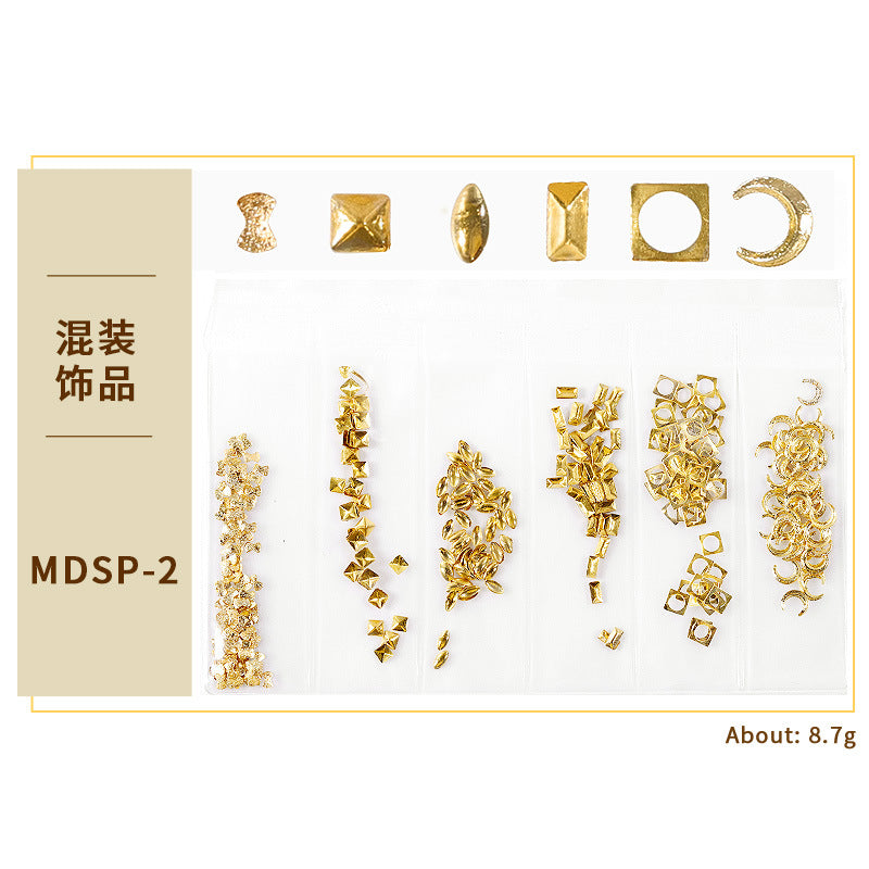 FDMD018 New nail art star and moon rivet jewelry, hollow metal frame patch diy nail decoration 6 grids, bag