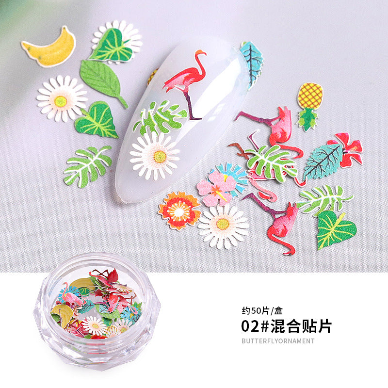 FDMC026 Nail Art New Color Flower Star Wood Pulp Sheet, 12 Flower Animal Alphabet Mixed Nail Jewelry Patches
