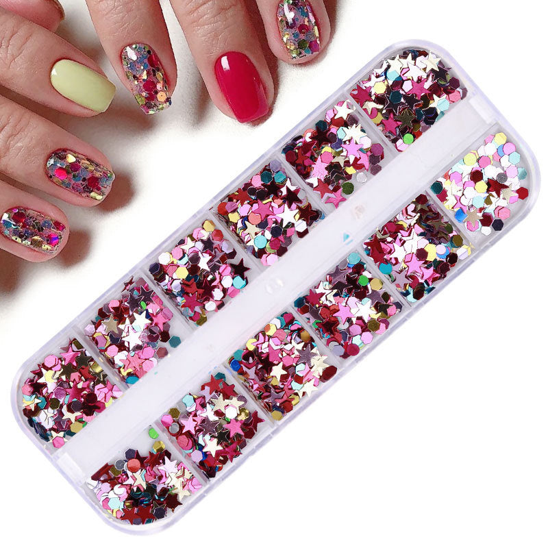 FDMD017 Hot Selling Nail Art Sequins, Heart Laser Symphony Butterfly Fluorescent Luminous Sequins, Boxed