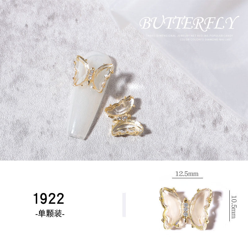 FDMD008 Nail Art Butterfly Accessories, Ice Transparent Aurora Metal Nails Three-dimensional Crystal Butterfly Nail Art Diamonds