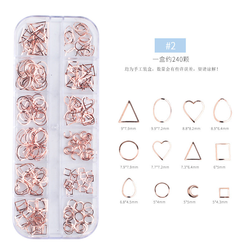 FDMC014 New nail art accessories tools, nail drills, electroplated rivet metal ornaments, rose gold hollow rivet box