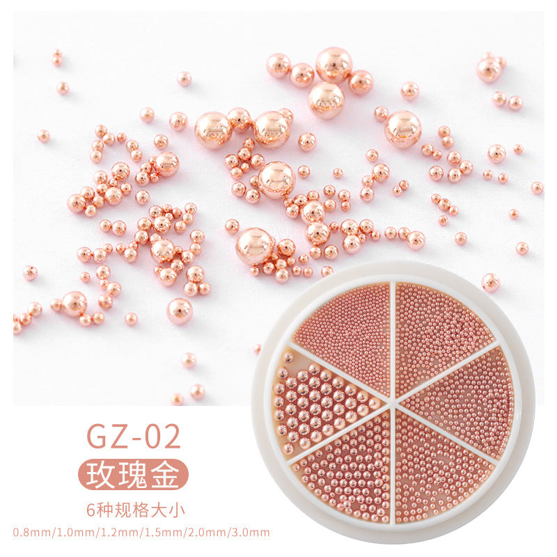 FDME002 New nail ornaments, small steel balls, metal steel balls, 6 grids, mixed turntable ornaments
