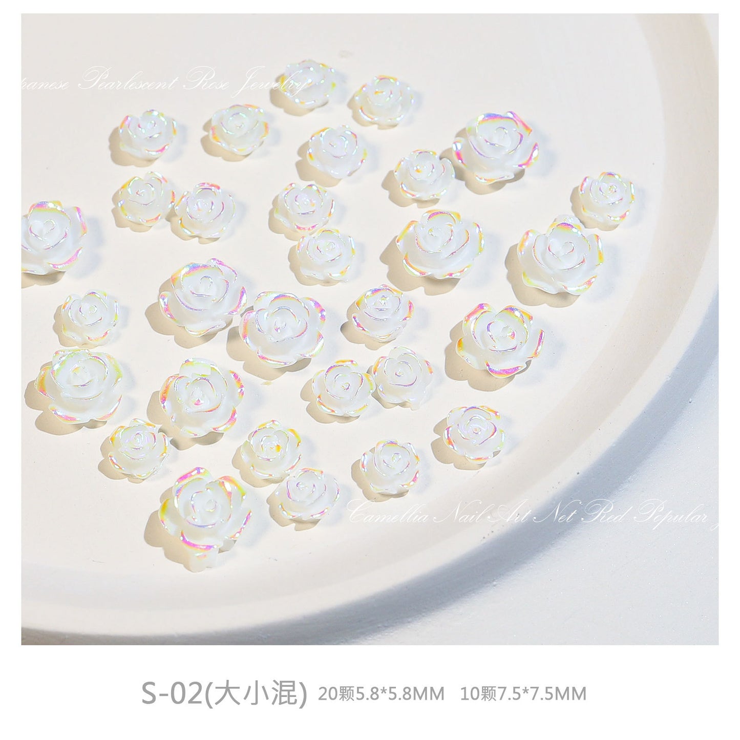 FDMD004 Camellia manicure, white aurora three-dimensional flower bow, nail accessories diamond ornaments