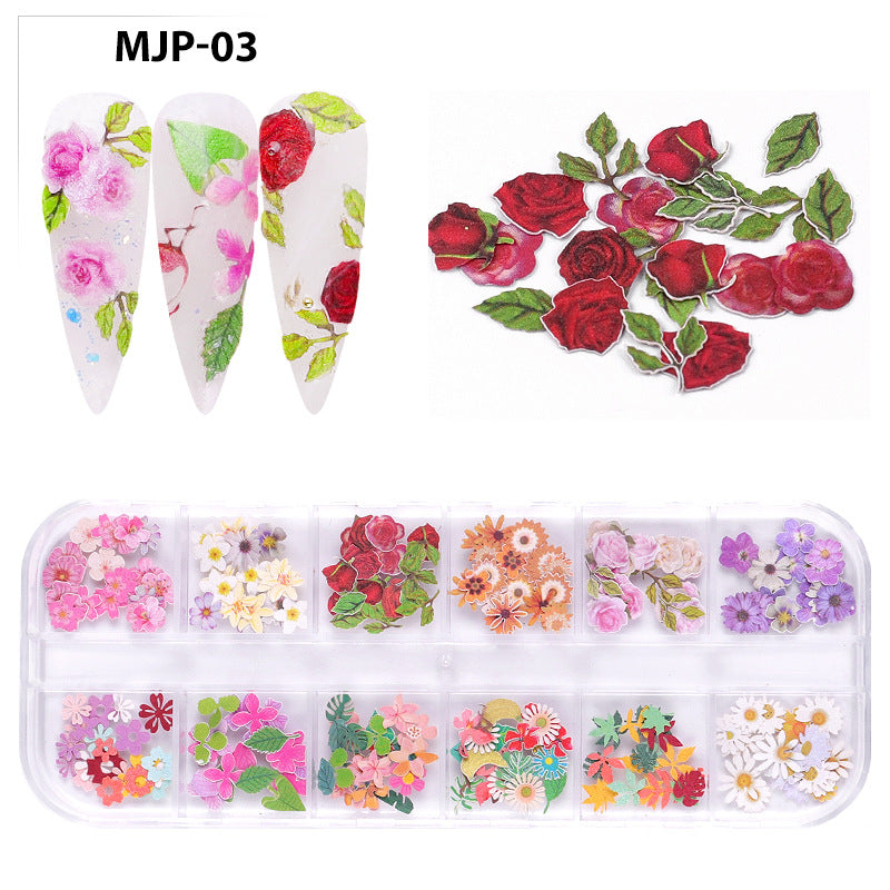 FDMC029 Nail Art Wood Pulp Sheets, Christmas Colorful Flower Butterfly Set, Halloween Nail Ornaments 12 Packs