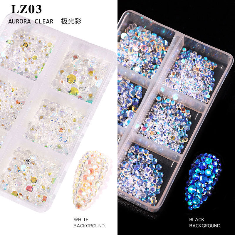 FDMA003 Manicure, flat bottom mixed color AB, porcelain white, champagne, 6 grid nail jewelry with diamonds