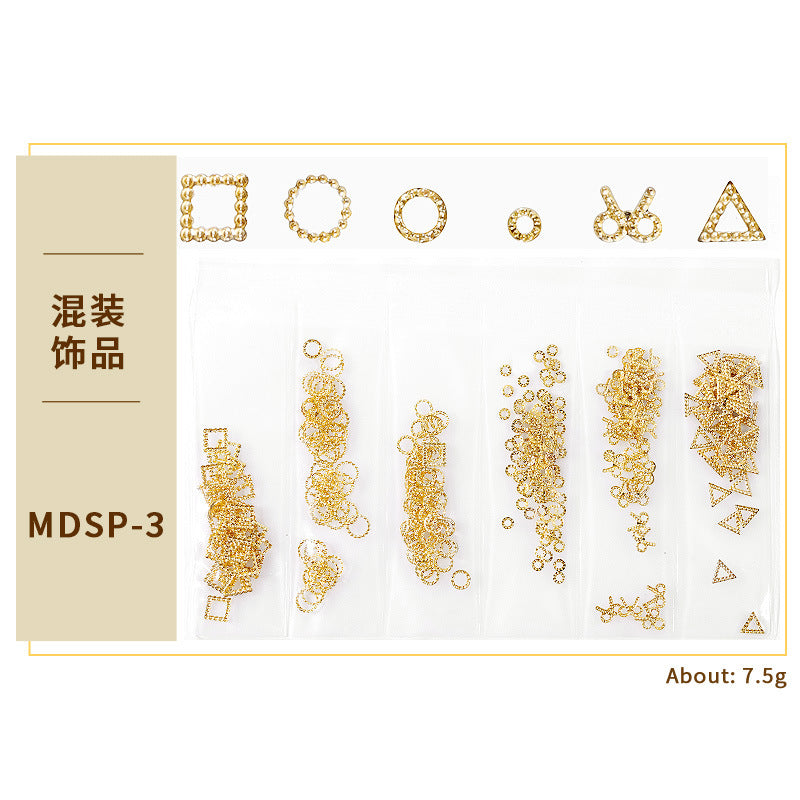 FDMD018 New nail art star and moon rivet jewelry, hollow metal frame patch diy nail decoration 6 grids, bag