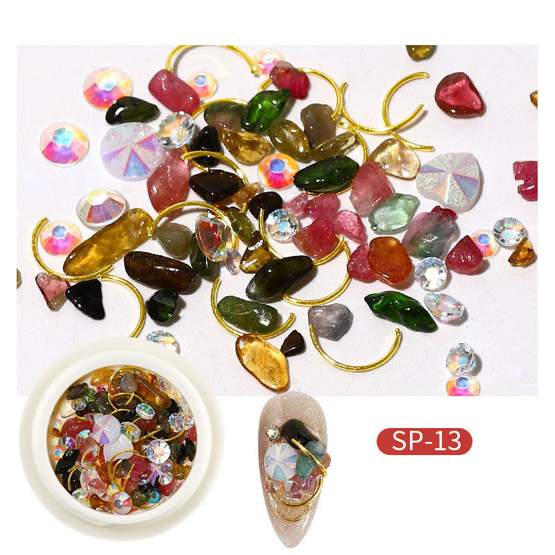 FDMC030 Nail Art Jewelry, Flat Bottom Shaped Diamond, Pearl Metal Ring Mixed Diamond Nail Jewelry