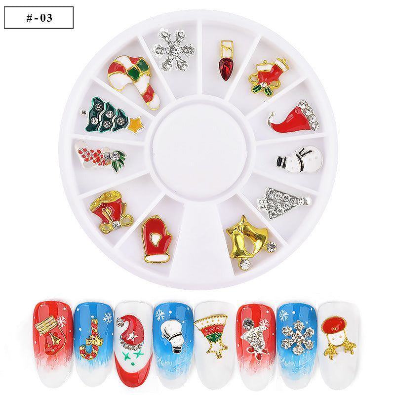 FDME018 Snowflake Christmas Gift Decoration Zircon Nail Turntable Christmas Series 12 Grid Alloy