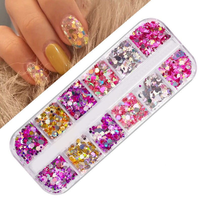 FDMD017 Hot Selling Nail Art Sequins, Heart Laser Symphony Butterfly Fluorescent Luminous Sequins, Boxed