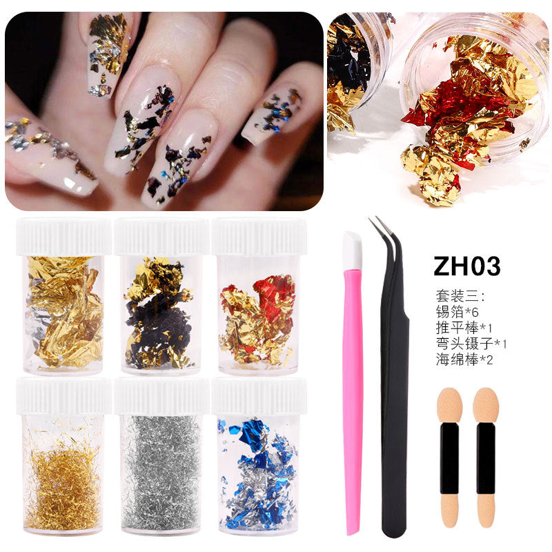 FSMB019 Nail Art Color Gold Foil Wire, Thin Color Double Sided Foil Pack, Nail Color Foil Fragment Set