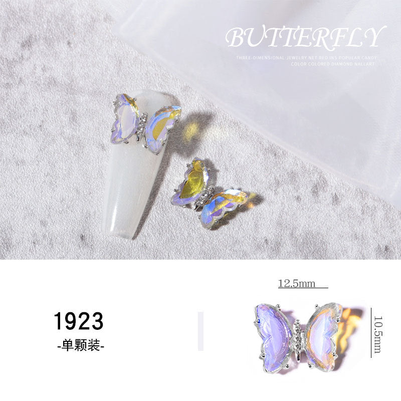 FDMD008 Nail Art Butterfly Accessories, Ice Transparent Aurora Metal Nails Three-dimensional Crystal Butterfly Nail Art Diamonds