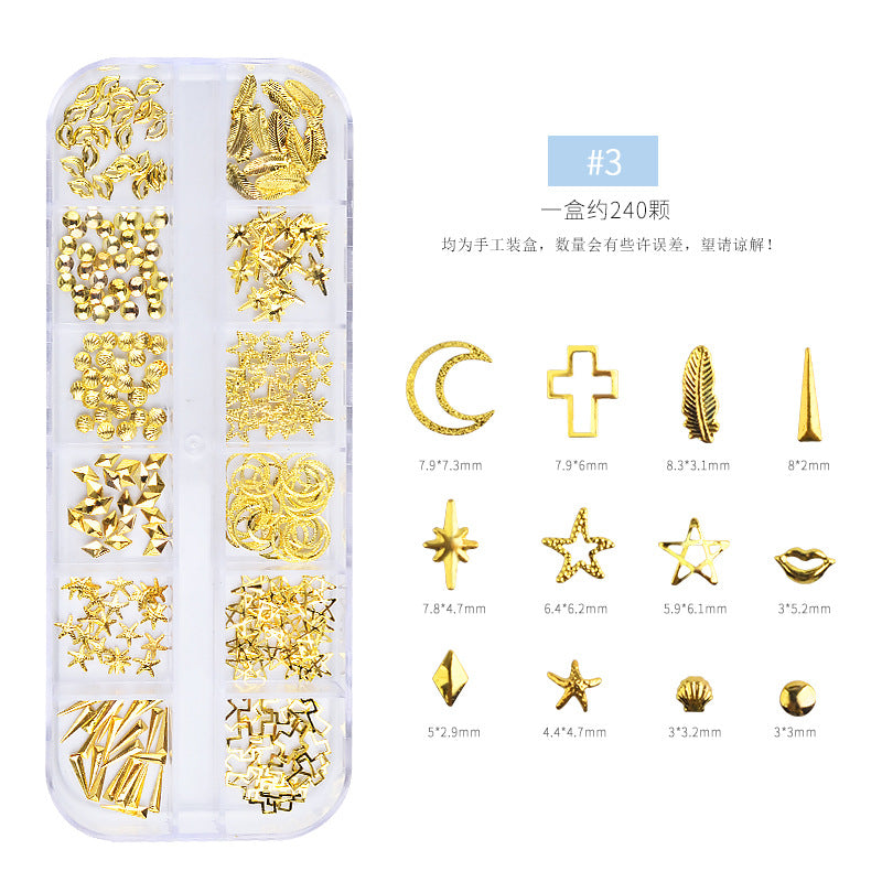 FDMC014 New nail art accessories tools, nail drills, electroplated rivet metal ornaments, rose gold hollow rivet box