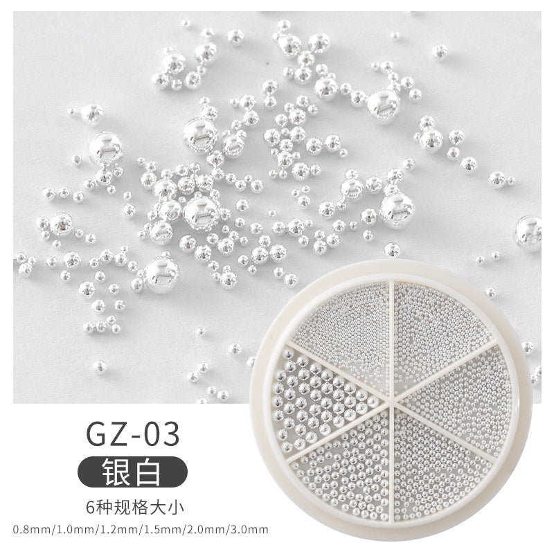 FDME002 New nail ornaments, small steel balls, metal steel balls, 6 grids, mixed turntable ornaments