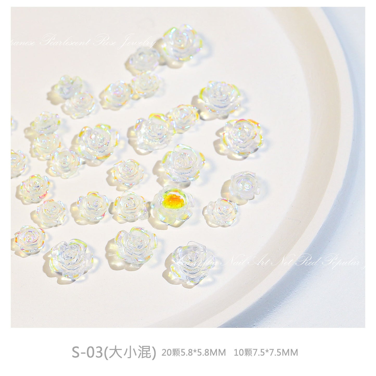 FDMD004 Camellia manicure, white aurora three-dimensional flower bow, nail accessories diamond ornaments