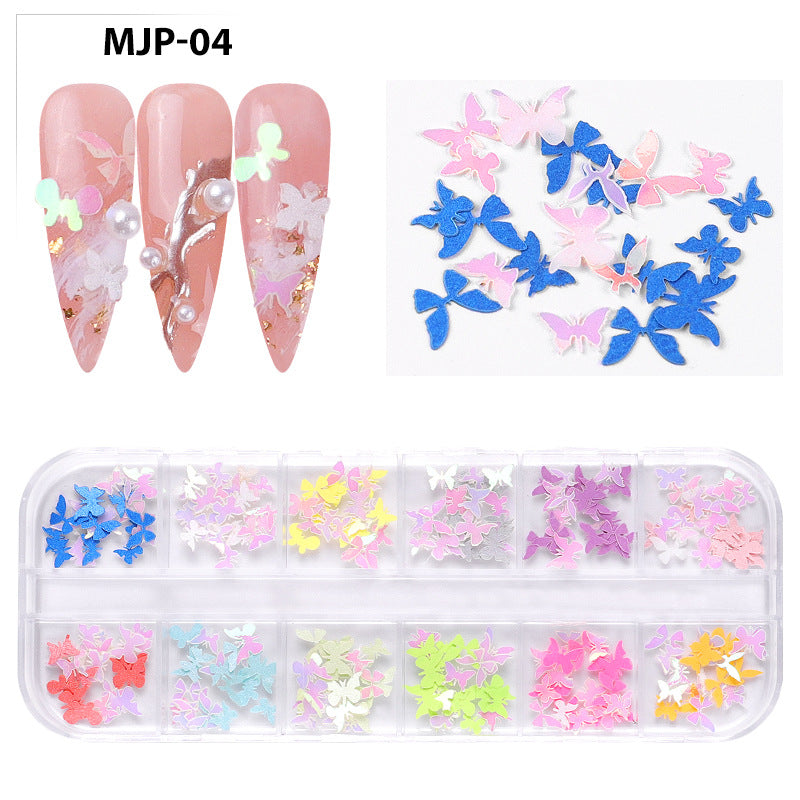 FDMC029 Nail Art Wood Pulp Sheets, Christmas Colorful Flower Butterfly Set, Halloween Nail Ornaments 12 Packs
