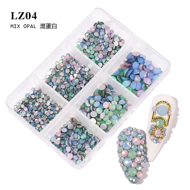 FDMA003 Manicure, flat bottom mixed color AB, porcelain white, champagne, 6 grid nail jewelry with diamonds