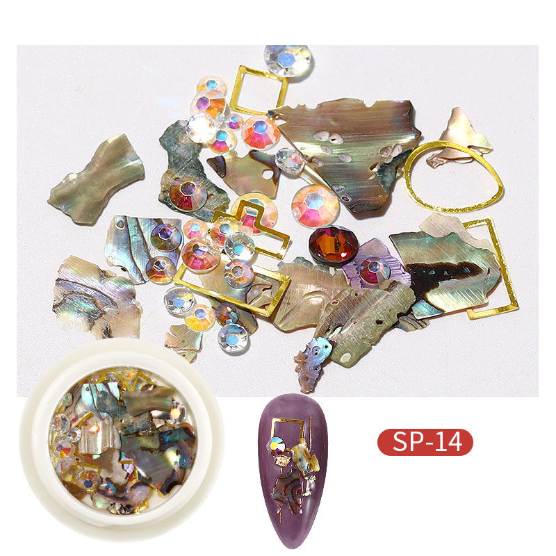 FDMC030 Nail Art Jewelry, Flat Bottom Shaped Diamond, Pearl Metal Ring Mixed Diamond Nail Jewelry