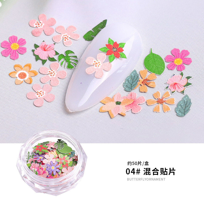 FDMC026 Nail Art New Color Flower Star Wood Pulp Sheet, 12 Flower Animal Alphabet Mixed Nail Jewelry Patches
