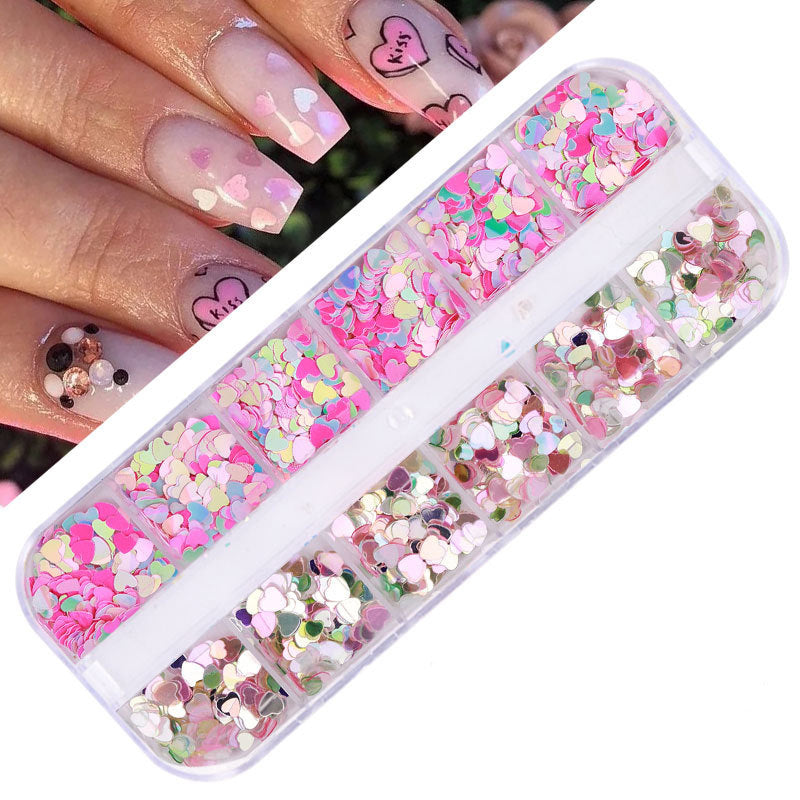 FDMD017 Hot Selling Nail Art Sequins, Heart Laser Symphony Butterfly Fluorescent Luminous Sequins, Boxed