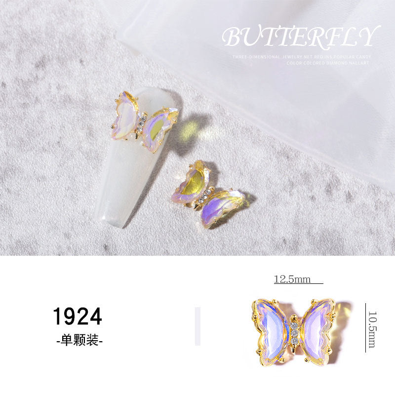 FDMD008 Nail Art Butterfly Accessories, Ice Transparent Aurora Metal Nails Three-dimensional Crystal Butterfly Nail Art Diamonds