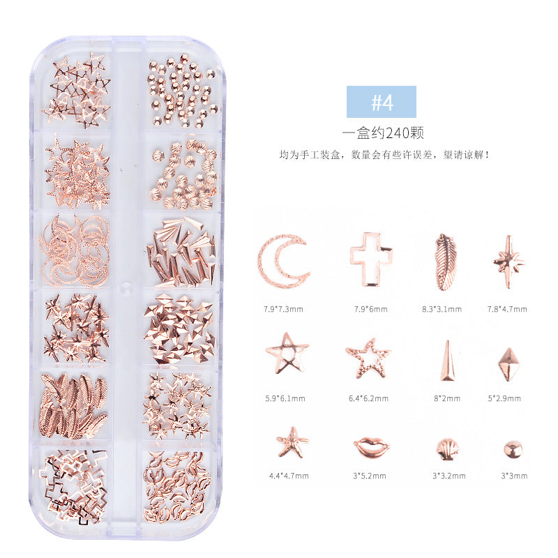 FDMC014 New nail art accessories tools, nail drills, electroplated rivet metal ornaments, rose gold hollow rivet box