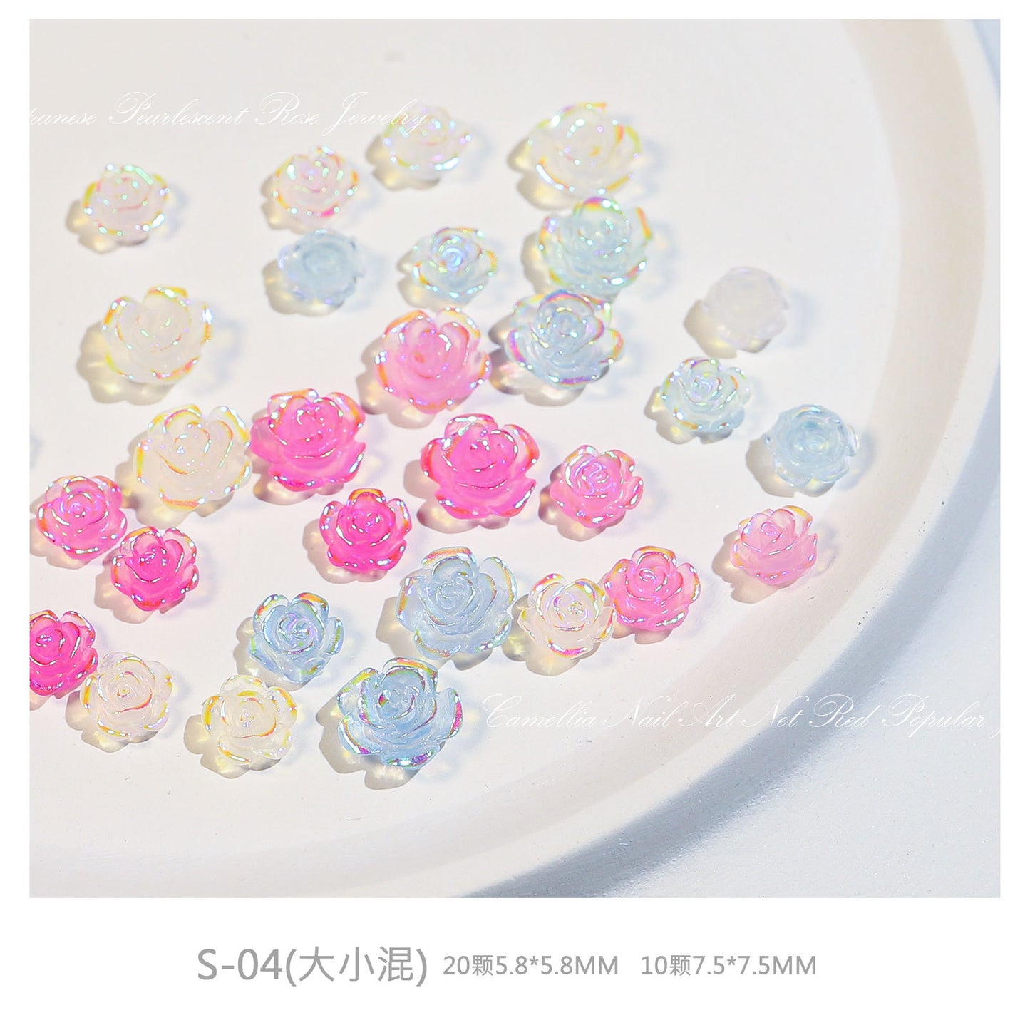 FDMD004 Camellia manicure, white aurora three-dimensional flower bow, nail accessories diamond ornaments