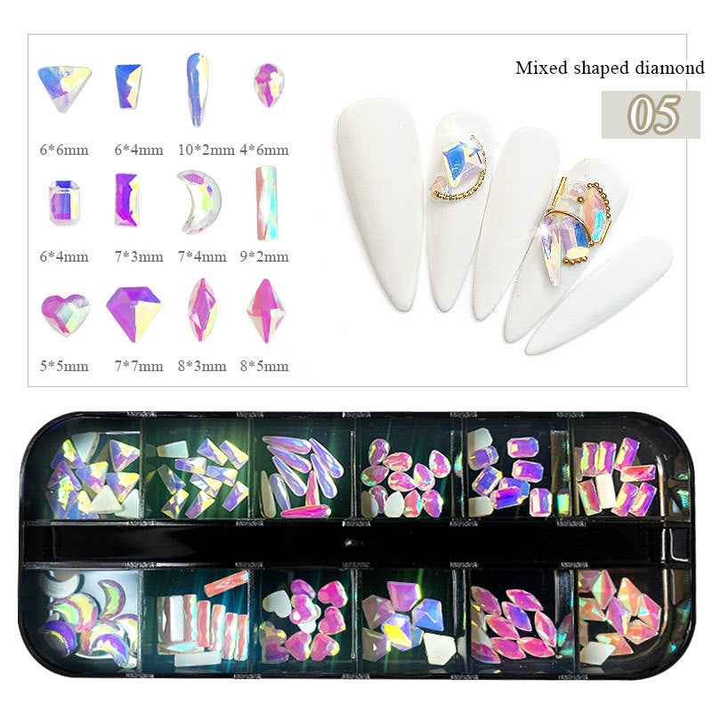 FDMC012 Nail Art Diamonds 12-Grid Set, Boxed Flat Bottom Shaped Drills, Stained Glass Drills