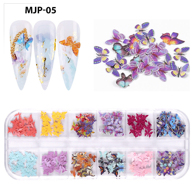 FDMC029 Nail Art Wood Pulp Sheets, Christmas Colorful Flower Butterfly Set, Halloween Nail Ornaments 12 Packs