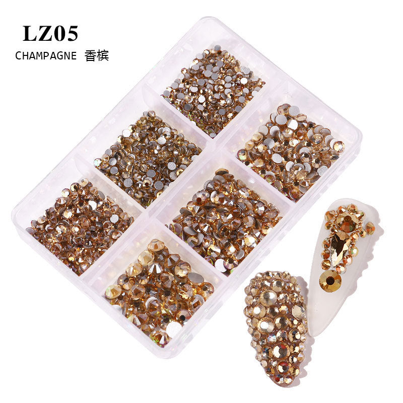 FDMA003 Manicure, flat bottom mixed color AB, porcelain white, champagne, 6 grid nail jewelry with diamonds