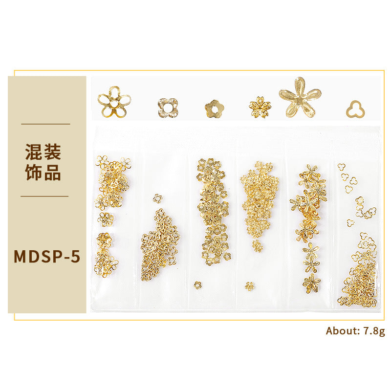 FDMD018 New nail art star and moon rivet jewelry, hollow metal frame patch diy nail decoration 6 grids, bag