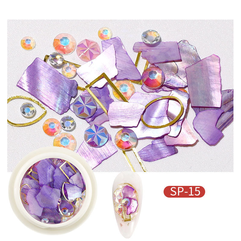 FDMC030 Nail Art Jewelry, Flat Bottom Shaped Diamond, Pearl Metal Ring Mixed Diamond Nail Jewelry