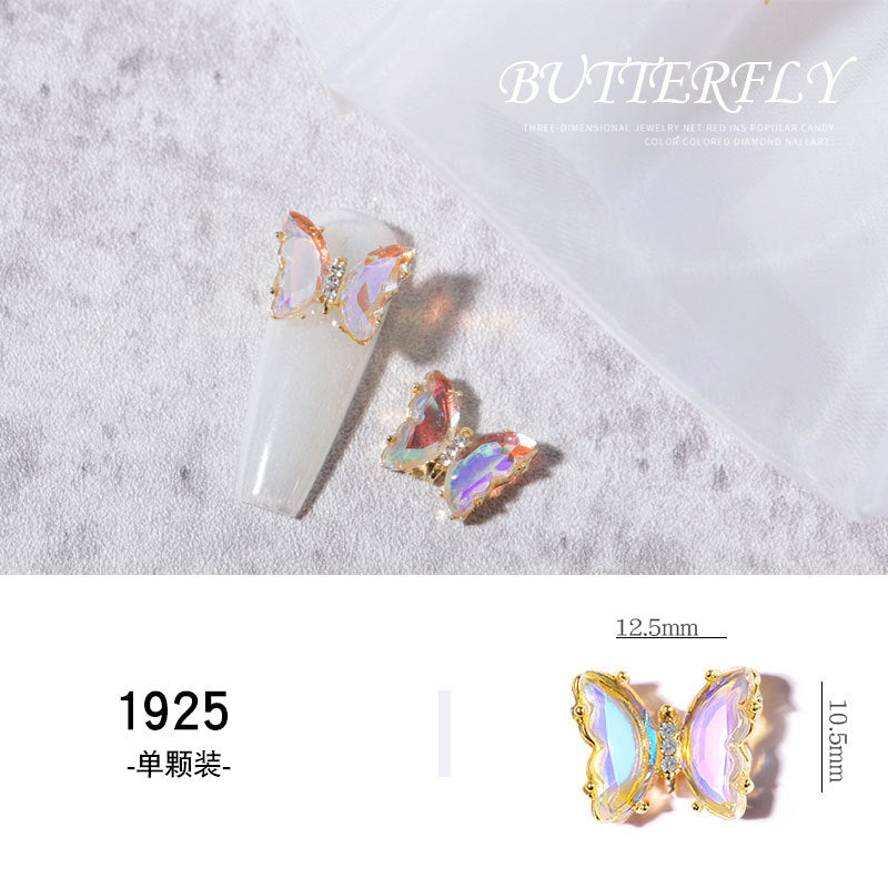 FDMD008 Nail Art Butterfly Accessories, Ice Transparent Aurora Metal Nails Three-dimensional Crystal Butterfly Nail Art Diamonds