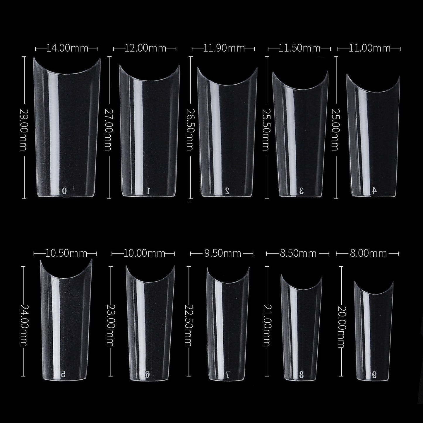 FTMC005 500pcs clear nail tops,, high camber, packed by bag