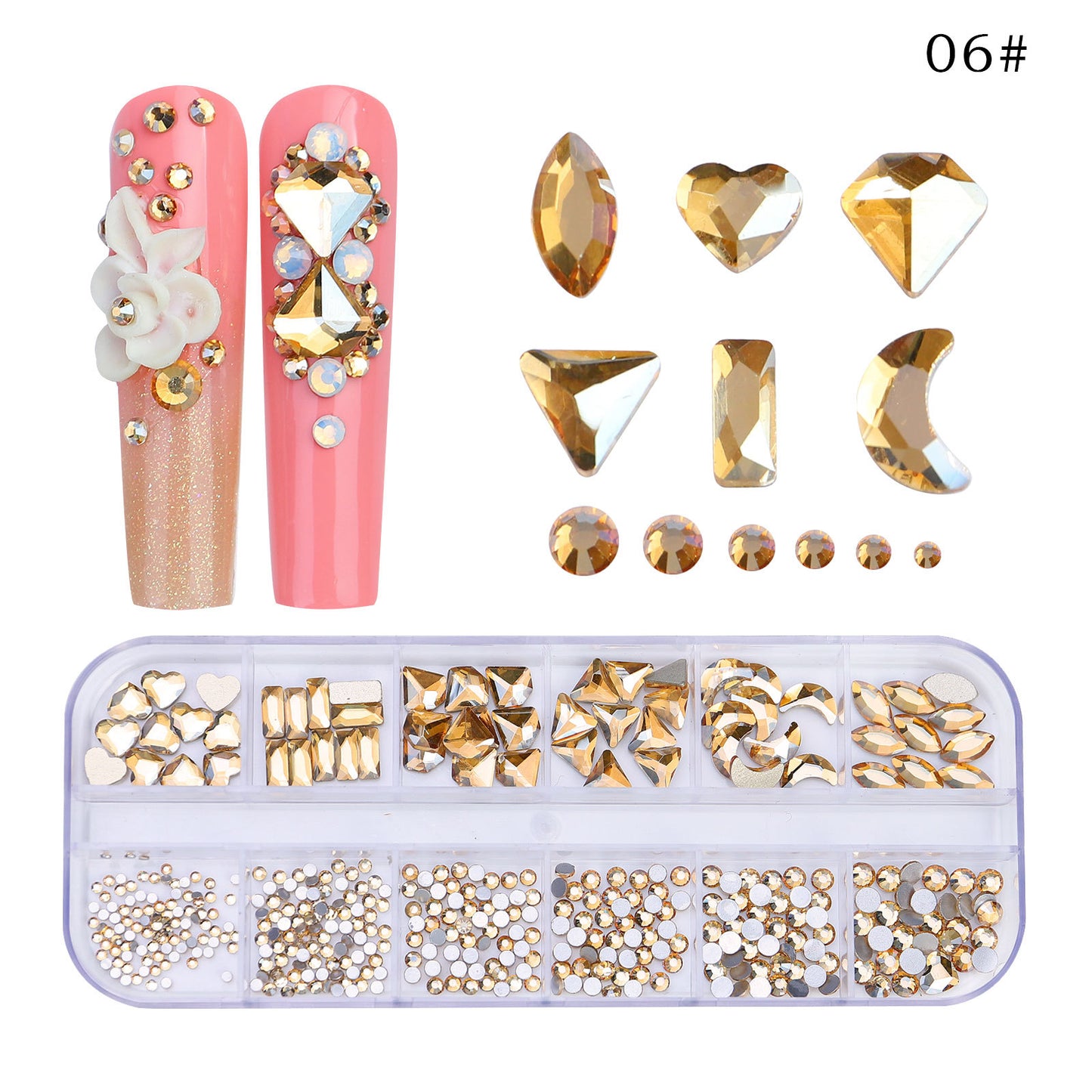 FDMC020 New 12 grid nail drill, shaped drill flat bottom rhinestone, AB nail jewelry drill nail decoration