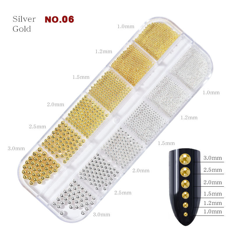 FDMC019 Nail Art Accessories, Gold and Silver Steel Ball Mixed, Gold Silver Rose Gold Metal Steel Ball, Size Box