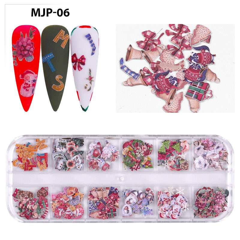 FDMC029 Nail Art Wood Pulp Sheets, Christmas Colorful Flower Butterfly Set, Halloween Nail Ornaments 12 Packs