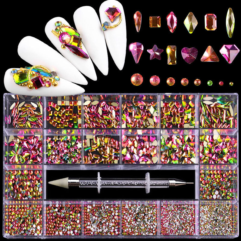 FDMC007 21-cell rhinestone box, nail drill flat-bottom glass special-shaped drill, DIY nail rhinestone nail jewelry set