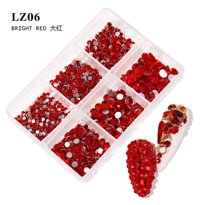 FDMA003 Manicure, flat bottom mixed color AB, porcelain white, champagne, 6 grid nail jewelry with diamonds