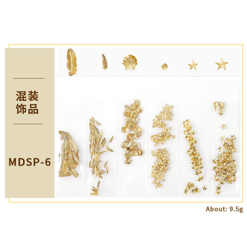 FDMD018 New nail art star and moon rivet jewelry, hollow metal frame patch diy nail decoration 6 grids, bag