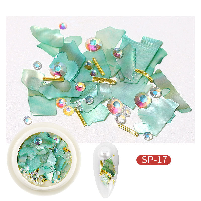 FDMC030 Nail Art Jewelry, Flat Bottom Shaped Diamond, Pearl Metal Ring Mixed Diamond Nail Jewelry