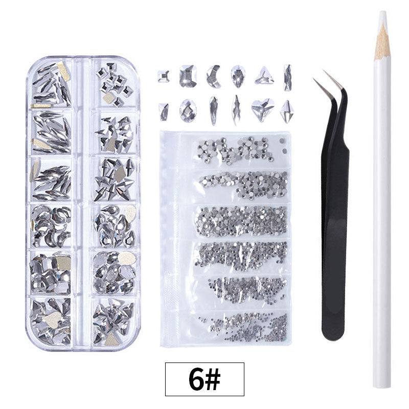 FDMC032 Hot sale DIY diamond jewelry, manicure high silver flat bottom diamond, magic color AB rhinestone, 12 grid long box set