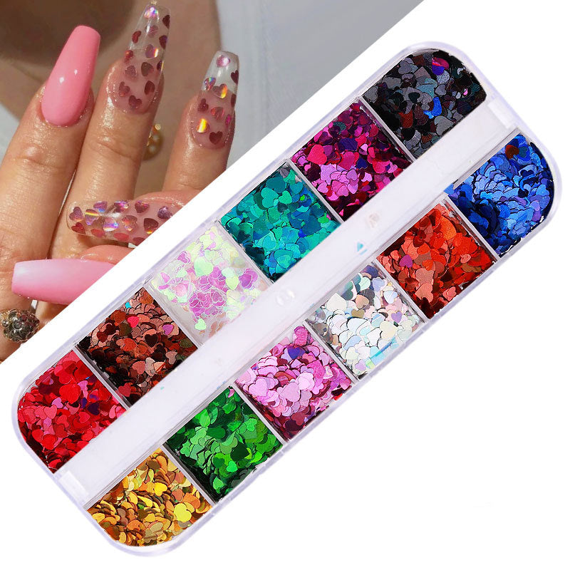 FDMD017 Hot Selling Nail Art Sequins, Heart Laser Symphony Butterfly Fluorescent Luminous Sequins, Boxed