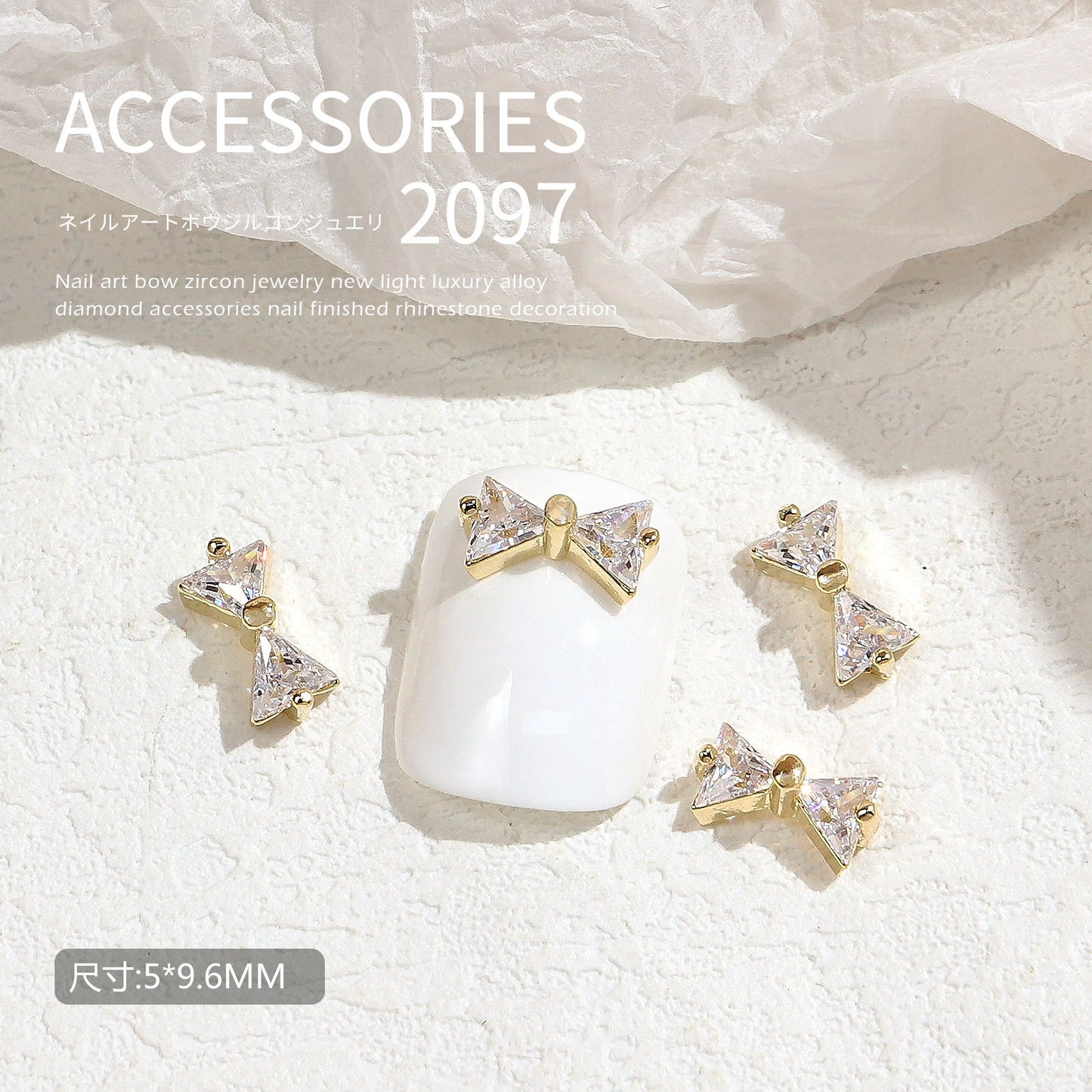 FDMD012 Simple fingertip triangular bow zircon jewelry, textured and versatile butterfly nails decorated with diamonds